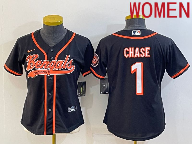 Women Cincinnati Bengals 1 Chase Black 2022 Nike Co branded NFL Jerseys